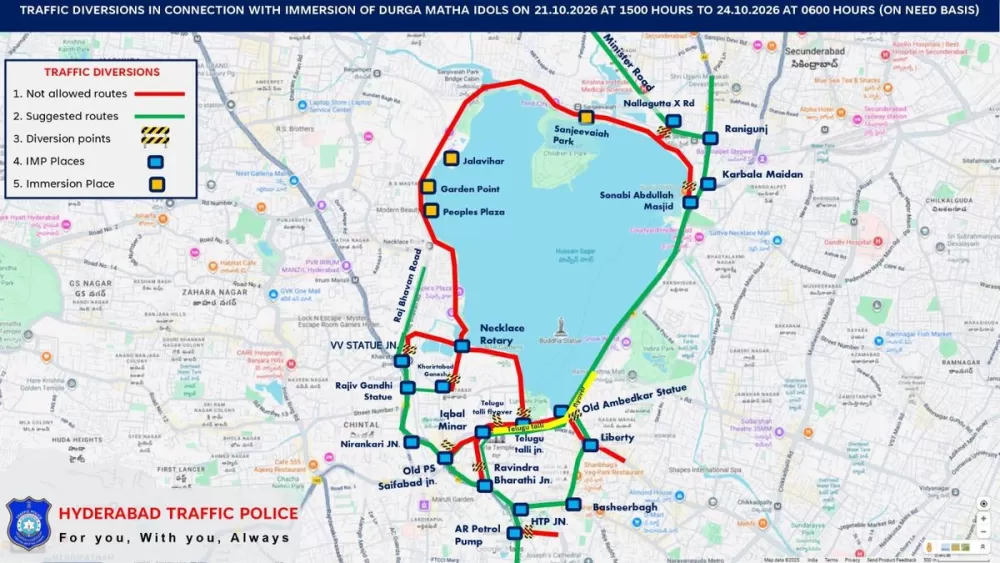 Durga Idol Immersion Triggers Traffic Restrictions Around Hyderabad’s Hussain Sagar